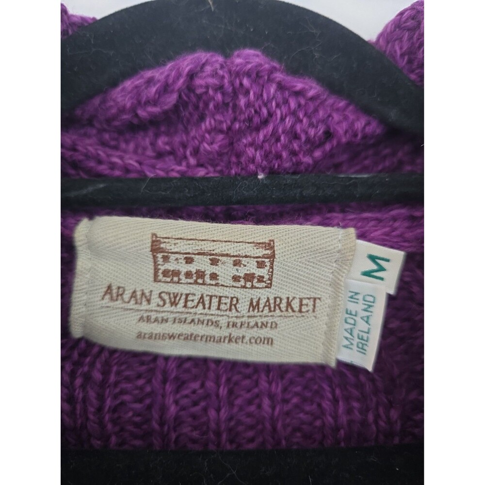 Aran Sweater Market Women's Merino Wool Cardigan Size M Purple Color - Picture 2 of 9